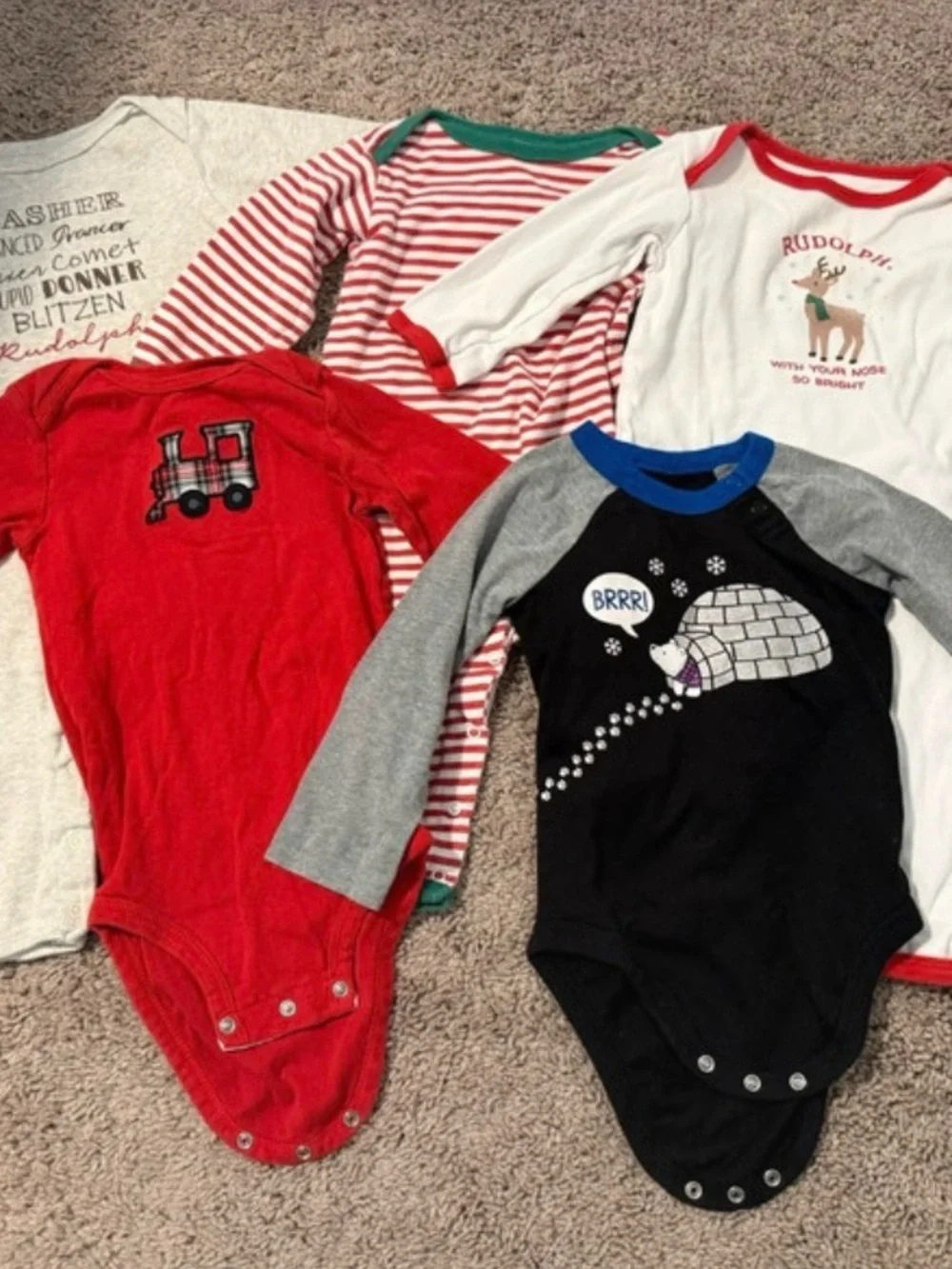 Kids Long-Sleeve One-Piece Bodysuit Pack - Red, Black, White, Gray